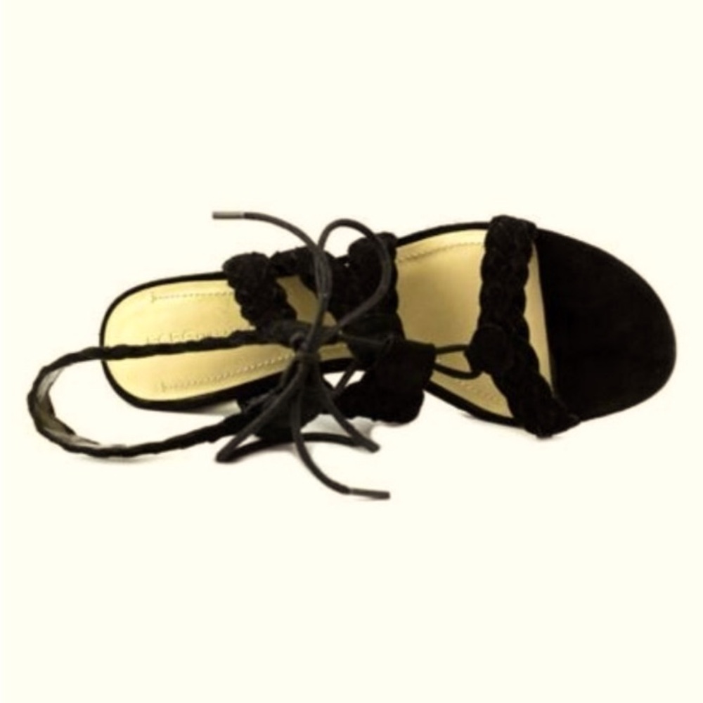 BCBG real suede. Lorette X Black Suede Lace Up Sandals 8.5. Real leather upper. - Picture 2 of 9